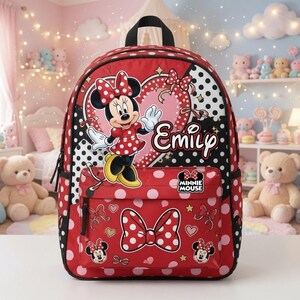 Custom Name Cute Minnie Mouse Backpack, Disneyland Back To School Bag, Kids Cartoon Backpack, Back To School, Gift For Kids Girls image 1