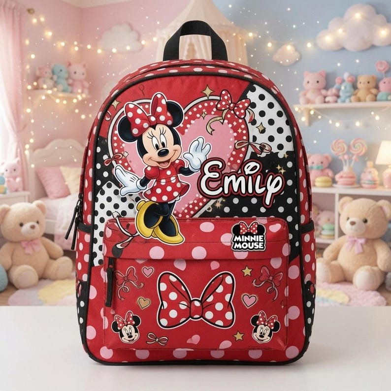 Custom Name Cute Minnie Mouse Backpack, Disneyland Back To School Bag, Kids Cartoon Backpack, Back To School, Gift For Kids Girls image 1