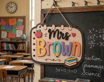 Personalized Classroom Decor, School Welcome Sign, Custom Teacher Name Door Hanger, Teacher Appreciation Gift, Custom Wooden Name Sign