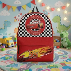 Lightning McQueen Cars Backpack, DisneyCars Backpack, Back to School Bag, Disneyland Pixar Cartoon Bag, Kids Backpack image 1