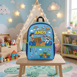 Personalized Toy Story Backpack, Custom Name Cartoon Back To School Backpack, Disneyland Toy Story Woody Buzz Backpack for Kids immagine 2