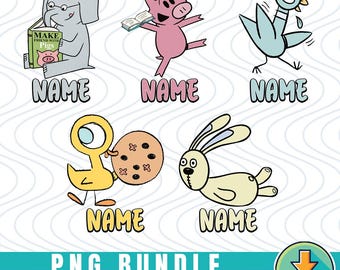 PNG de personaje de libro personalizado, archivo PNG de familia de dibujos animados con nombre personalizado, diseño de camiseta personalizado inspirado en Elephant Piggie