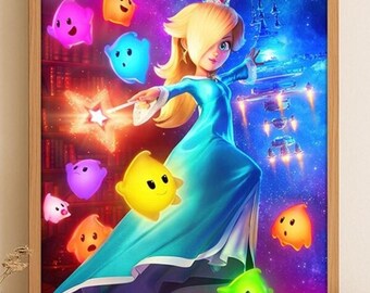 Super Mario Galaxy Art Print, Retro Space Adventure Gaming Wall Decor