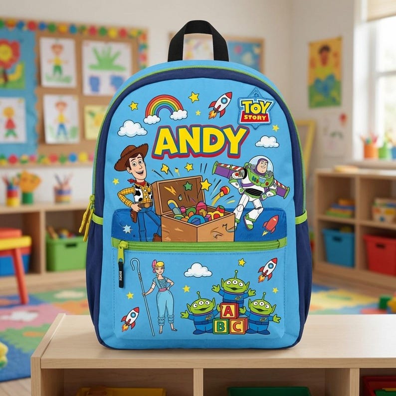 Personalized Toy Story Backpack, Custom Name Cartoon Back To School Backpack, Disneyland Toy Story Woody Buzz Backpack for Kids immagine 3