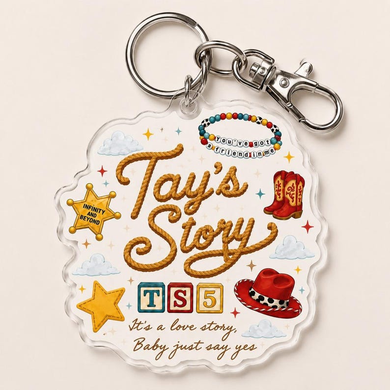 Tay's Story Keychain, TS5 Keychain, It's a Love Story Baby Just Say Yes Bag Charm, Toy Story 5 Belt Bags immagine 1