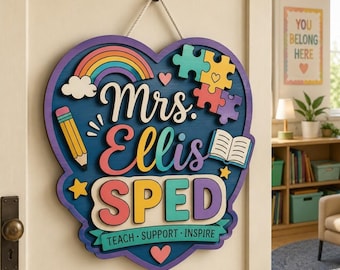Personalized Teacher Door Sign, Custom Classroom Wooden Sign, Teacher Name Sign, Back To School Gift, Classroom Decor