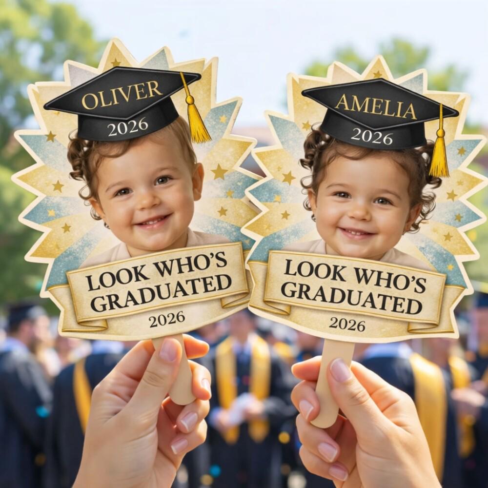 Grad Signs Handheld Custom Photo Grad Fan Wooden Hand Sign Class of 2026, Personalized ...