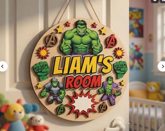 Personalized Superhero Wooden Hanging Sign, Custom Kids Room Door Sign, Disneyland Hero Bedroom Decor, Boys Nursery Name Sign