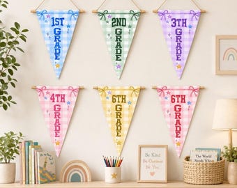 Banderín para primer y quinto grado, bandera personalizada para el aula, regalo de agradecimiento para el profesor, decoración escolar, decoración de pared para el aula.