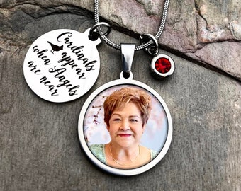Memorial Cardinal Custom Photo Necklace Gift - Cardinals appear when angels are near