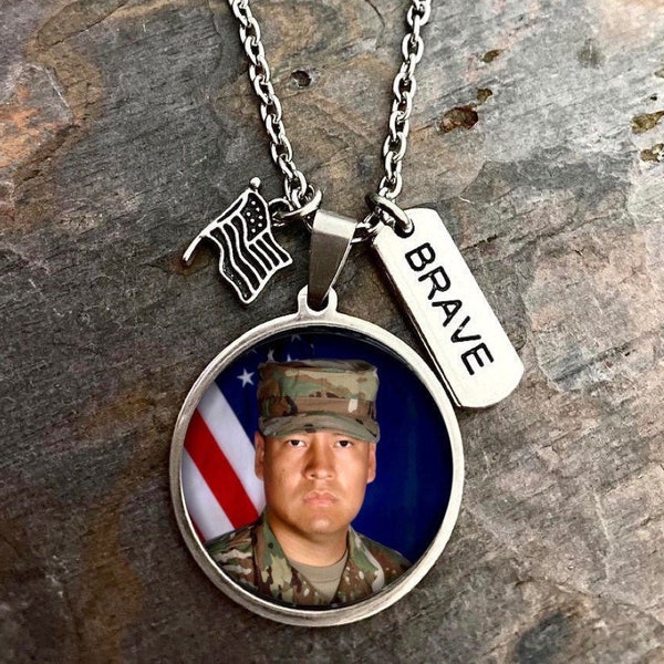 Military Photo Stainless Custom Necklace - Army Marines Navy Coast Guard Air Force Gifts