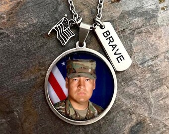 Military Photo Stainless Custom Necklace - Army Marines Navy Coast Guard Air Force Gifts