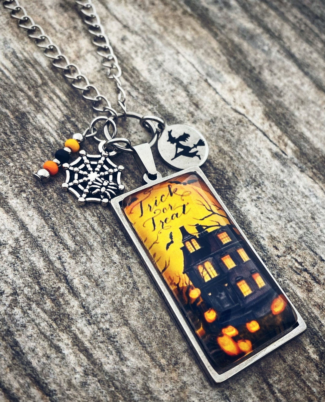 Handmade Halloween Pendant Necklace - Trick or Treat, Witch Charm - Etsy