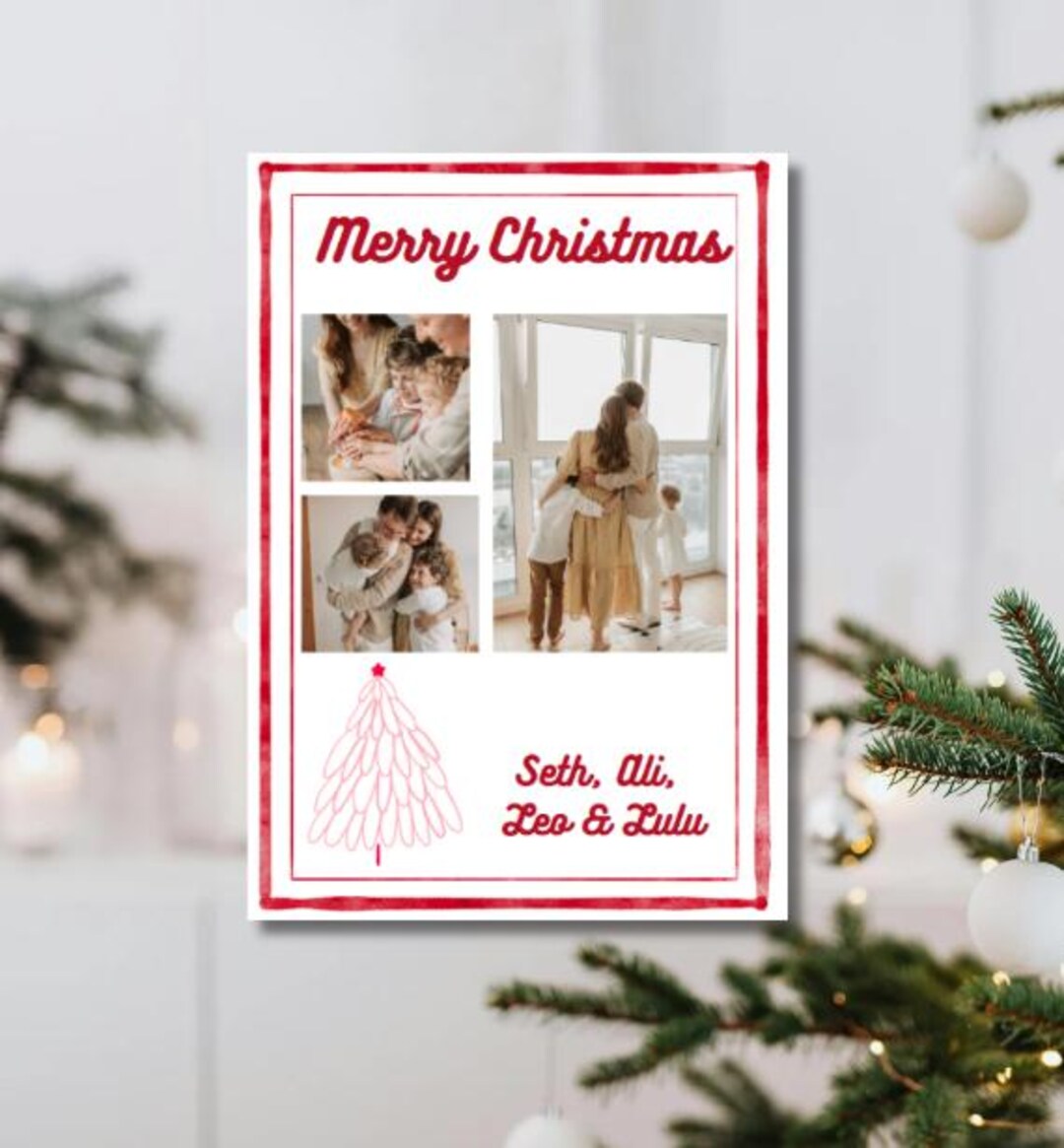 Tree Photo Cards Pink Christmas Tree Photo Card. Photo Holiday Card. Multiphoto Card - Etsy