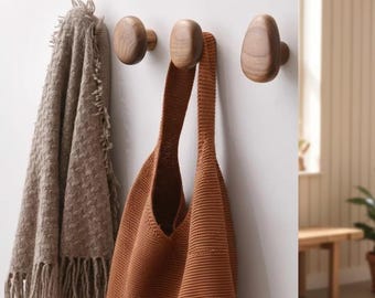Decorative Wood Wall Hooks,Pebble-shaped hooks,Modern Entryway Wall Mounted Coat Hooks,Walnut & Beech Wall Pegs,Minimalist Home Decor