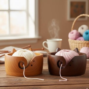 Cuenco para lana con forma de gato de regalo C max, soporte para lana de madera hecho a mano, regalo de cumpleaños para ella, regalo para mamá, regalo para amantes del tejido