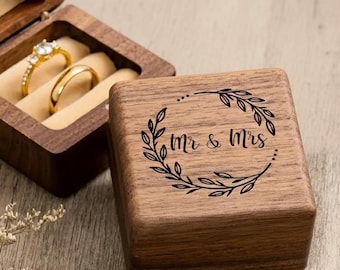 Rustic Walnut Ring Box. Wedding & Engagement Ring Box Holder. Engraved Proposal ring case.