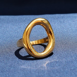 Surgical Steel Ring, Open Oval Design with 18K Gold PVD Finish
