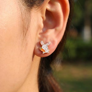 Enamel Bunny Stud Earrings | 316L Surgical Steel | Screw Back | Hypoallergenic Sensitive Ears