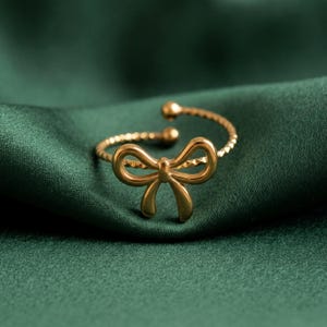 Adjustable Bow Ring, 18K Gold PVD Over 316L Surgical Steel, Waterproof and Hypoallergenic