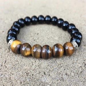 Tigers Eye & Black Tourmaline Gemstone Bracelet - Empath Protection