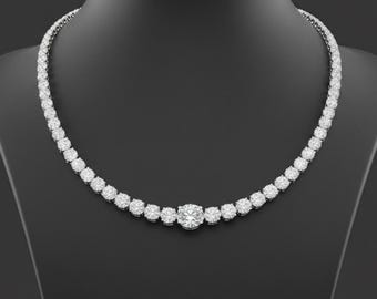 Collar de tenis de diamantes de laboratorio de lujo / Gargantilla de oro blanco, amarillo y rosa de 9k a 22k
