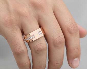 Geometric Lab Diamond Men’s Ring | 9k-22k Yellow-Rose-White Gold Band