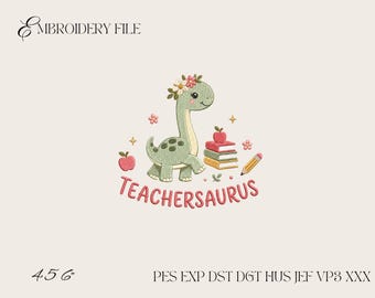 Teachersaurus Embroidery Design, Cute Dinosaur Teacher Machine Embroidery File PES DST EXP