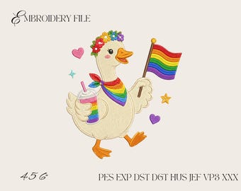 Desenho de Bordado Ganso do Orgulho LGBTQIA+, Arquivo de Bordado à Máquina para Download Digital