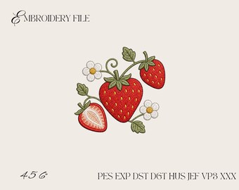 Strawberry Embroidery Design, Botanical Strawberry Machine Embroidery File, Summer Fruit with Flowers