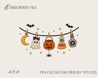 Halloween Hanging Garland Embroidery Design, Cute Ghost Pumpkin Candy Corn Machine Embroidery File, Spooky Banner
