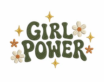 Girl Power Embroidery Design, Retro Feminist Embroidery File, Positive Quote Design, Empowering Women Embroidery