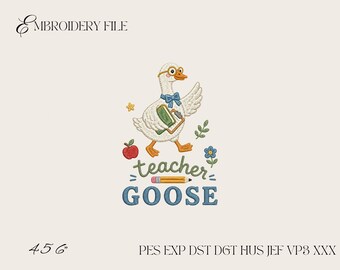 Teacher Goose Embroidery Design, Cute School Goose Machine Embroidery File PES DST EXP