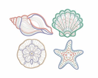 Borduurbundel kustschelp, Seashell Starfish Sand Dollar machineborduurbestanden