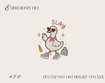 Slay Goose Embroidery Design, Fashion Goose Machine Embroidery File, Cute Funny Duck Embroidery