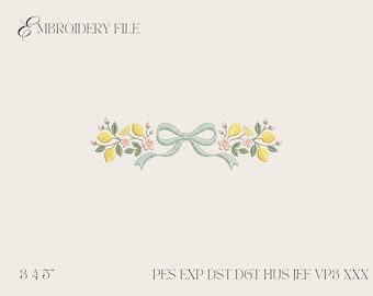 Maskinbroderidesign med coquette-citron, rosettkant med rosa blommor och mynta, girlangmönster med sommarcitrusfrukter PES