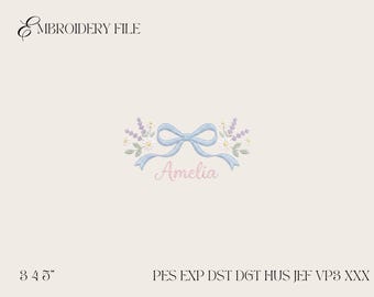 Custom Name Machine Embroidery Design, Personalized Lavender Bow Frame, Coquette Flower Girl Nursery Pattern