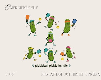 Conjunto de bordado Pickleball Pickle Bundle, arquivo de bordado divertido de Pickleball, padrão esportivo para máquina de bordar