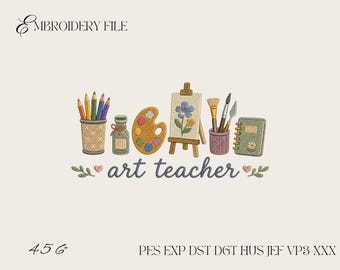 Desenho de bordado para professor de arte, arquivo de bordado à máquina para homenagear professores, paleta de pintura para sala de aula