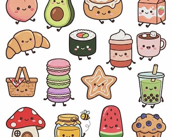Pacote de Bordados Kawaii de Comida, Arquivos de Bordado à Máquina com Personagens Fofos de Comida