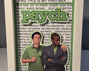 Psych TV show shadowbox art featuring the nicknames of Gus by Shawn Spenser