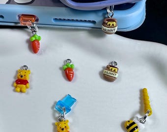 Winnie the Pooh Bear & Hunny Bee Inspired Dust Plug Charm, iPhone, Switch, iPad