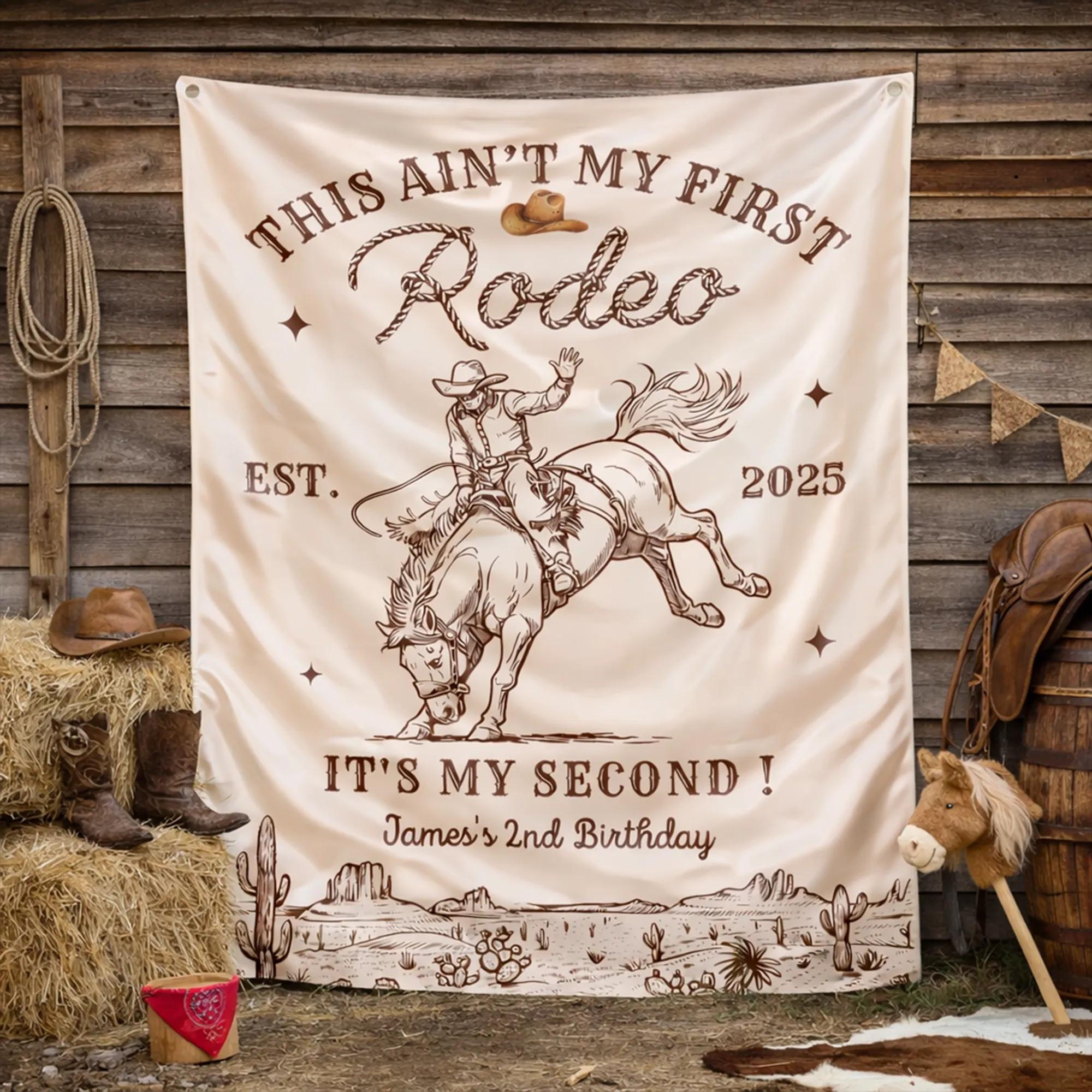 Kreat4joy Sfondo Western Per 2° Compleanno Ragazzo - This Ain't My First Rodeo, It's My Second Rodeo, 0,9x1,5 M - 3