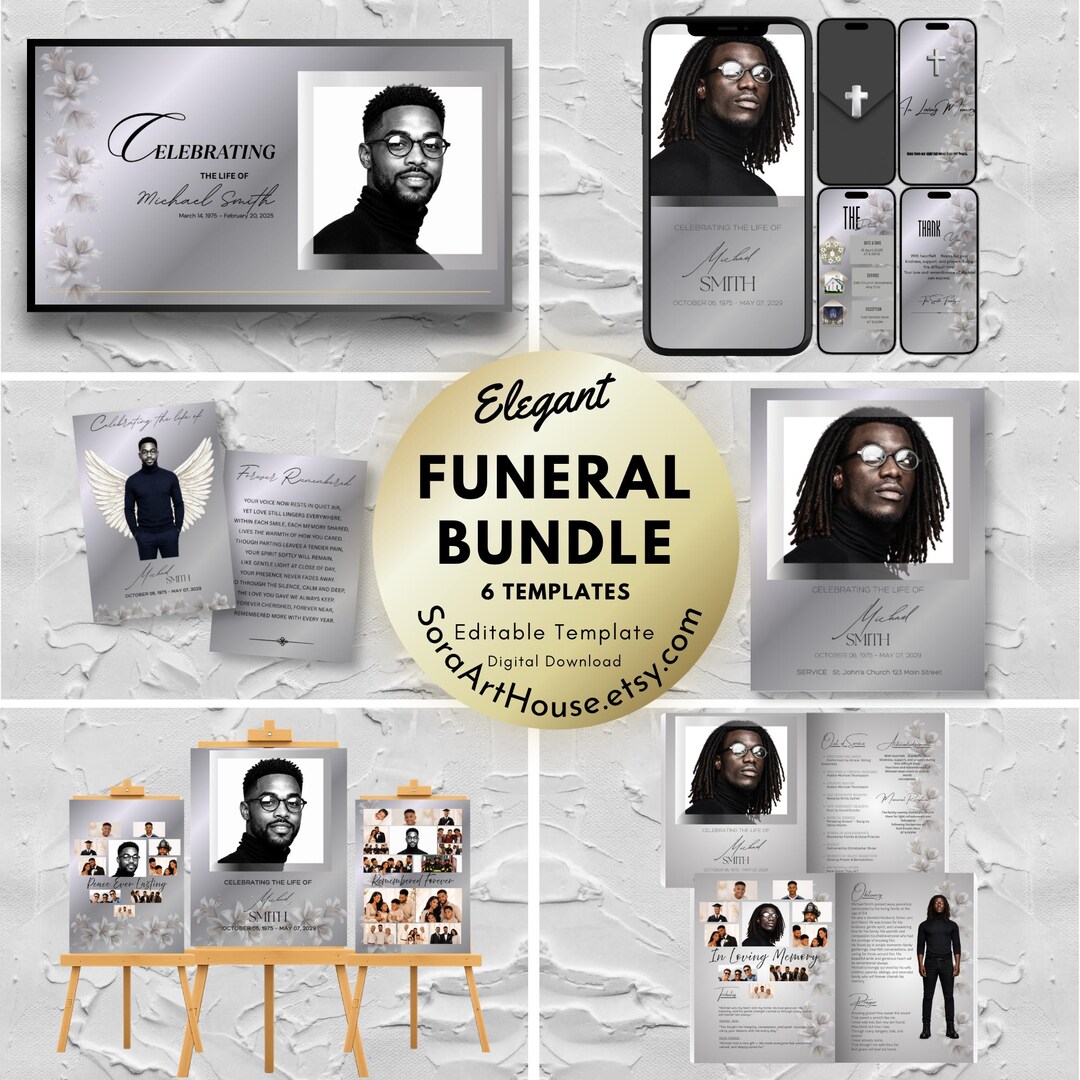 Funeral Bundle Elegant, Editable Celebration of Life Templates ...