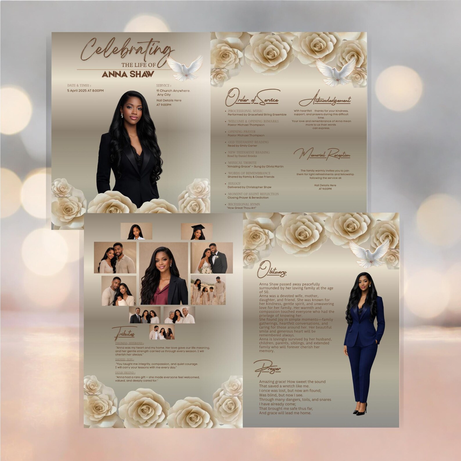 Elegant Funeral Program Template Canva, Celebration of Life Memorial ...