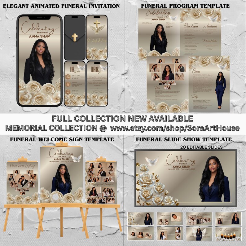 Elegant Funeral Program Template Canva, Celebration of Life Memorial ...