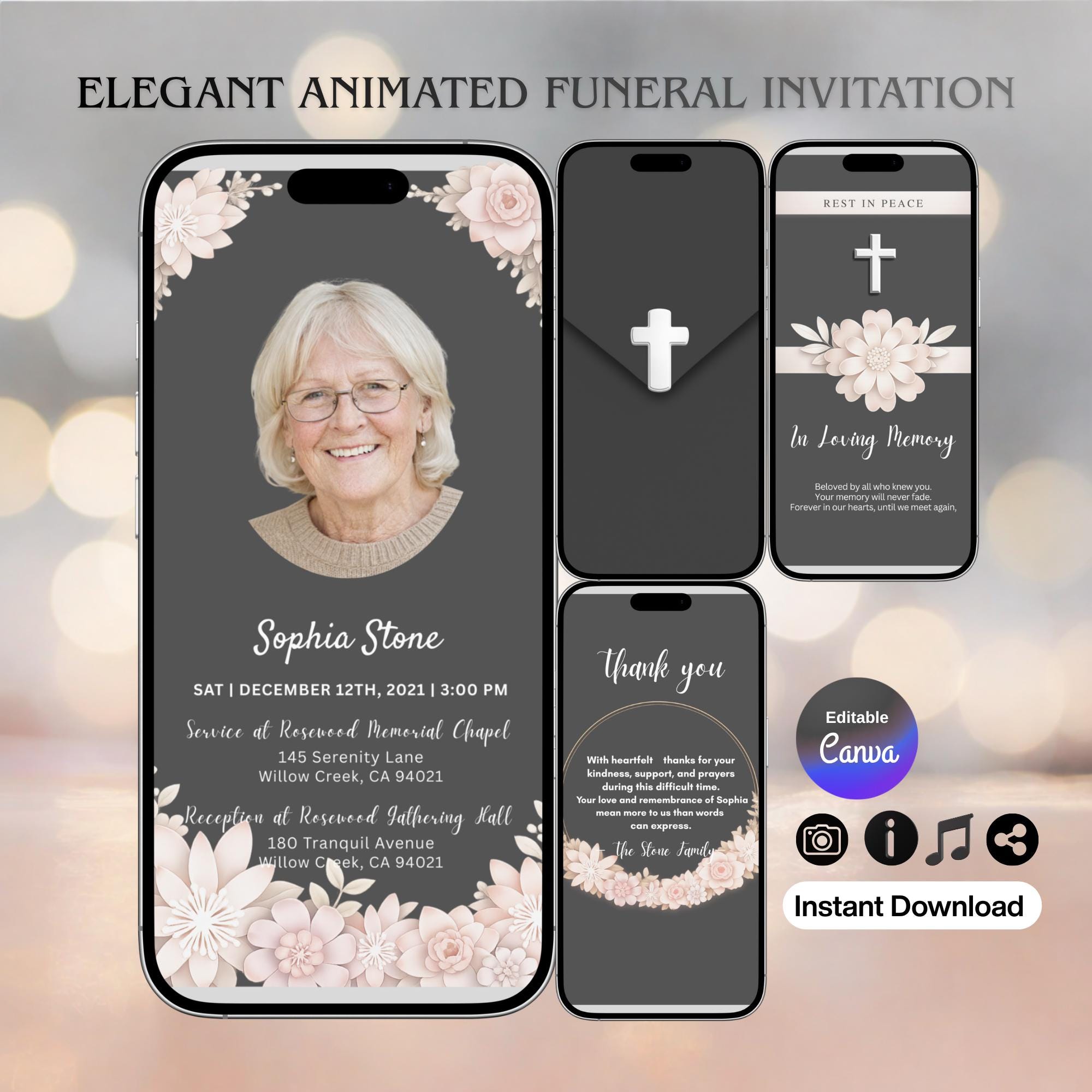 Digital Funeral Invitation | Celebration of Life Evite | Pastel Floral ...