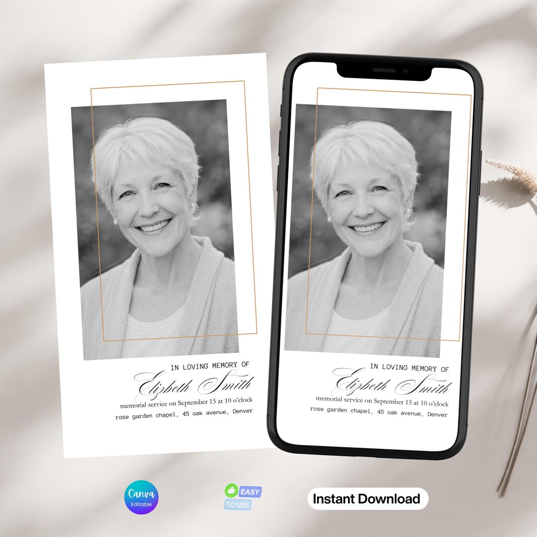 Digital Funeral Invitation Template | Celebration of Life Memorial ...