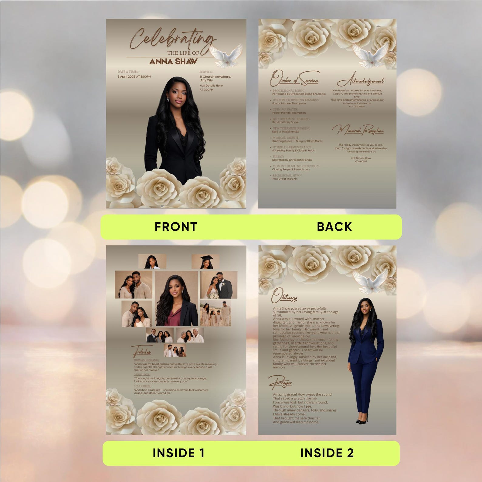 Elegant Funeral Program Template Canva, Celebration of Life Memorial ...