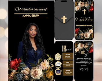 Elegant Funeral Video Invitation Template, Celebration of Life Announcement (Digital Download)